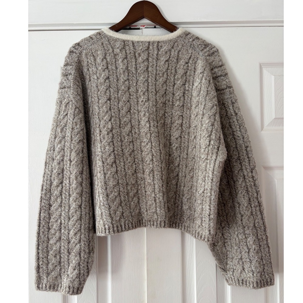 J.Crew Womens Cable Knit Cardigan Wool Blend Gold Button Oatmeal BV344 Large - Picture 2 of 6